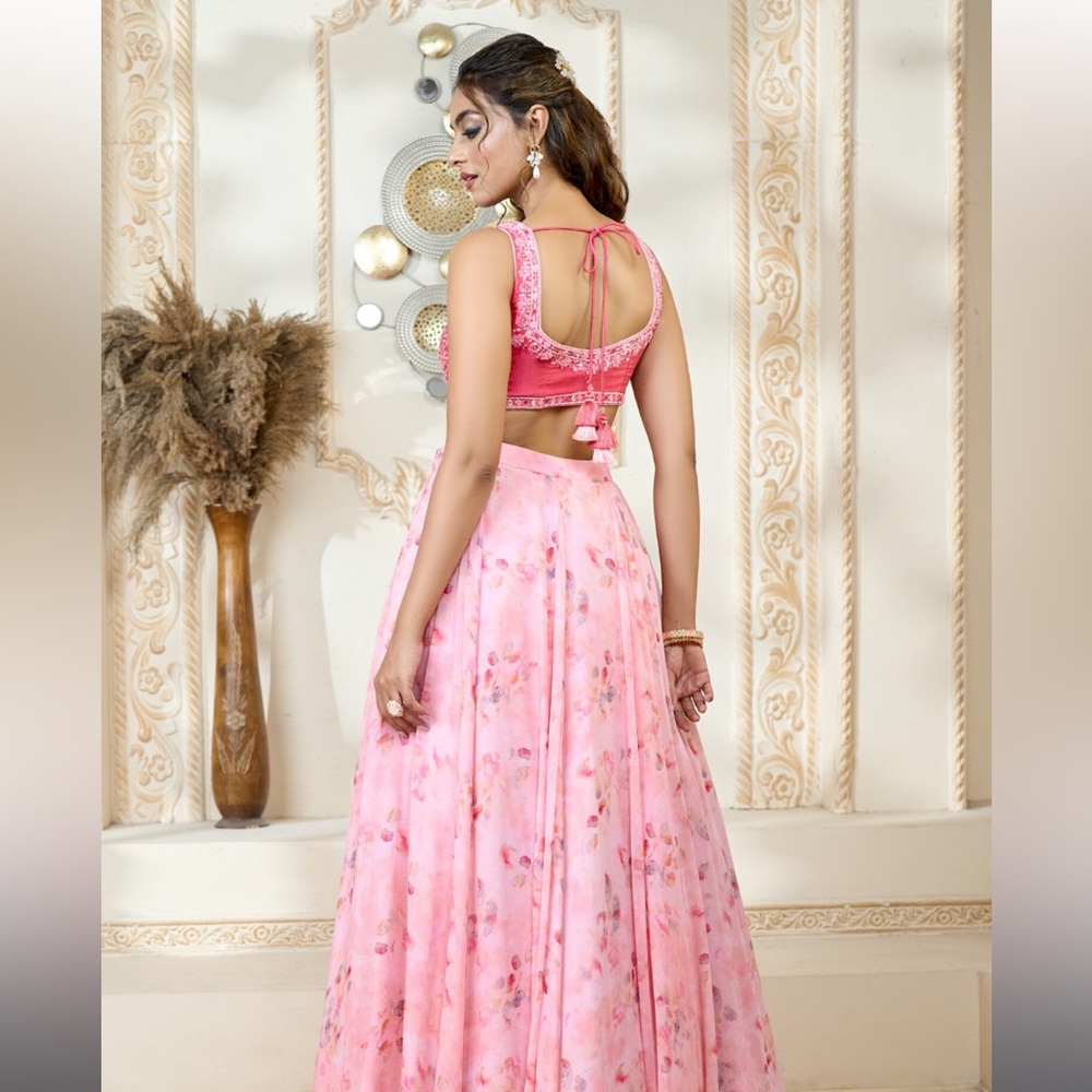 Rose Petal Print Lehenga Set
With Ruffle Dupatta - Picture 3 of 3